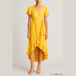 Sonja by Sonja Morgan Women’s Wrap Ruffled Dress Yellow Mustard Bohemian M